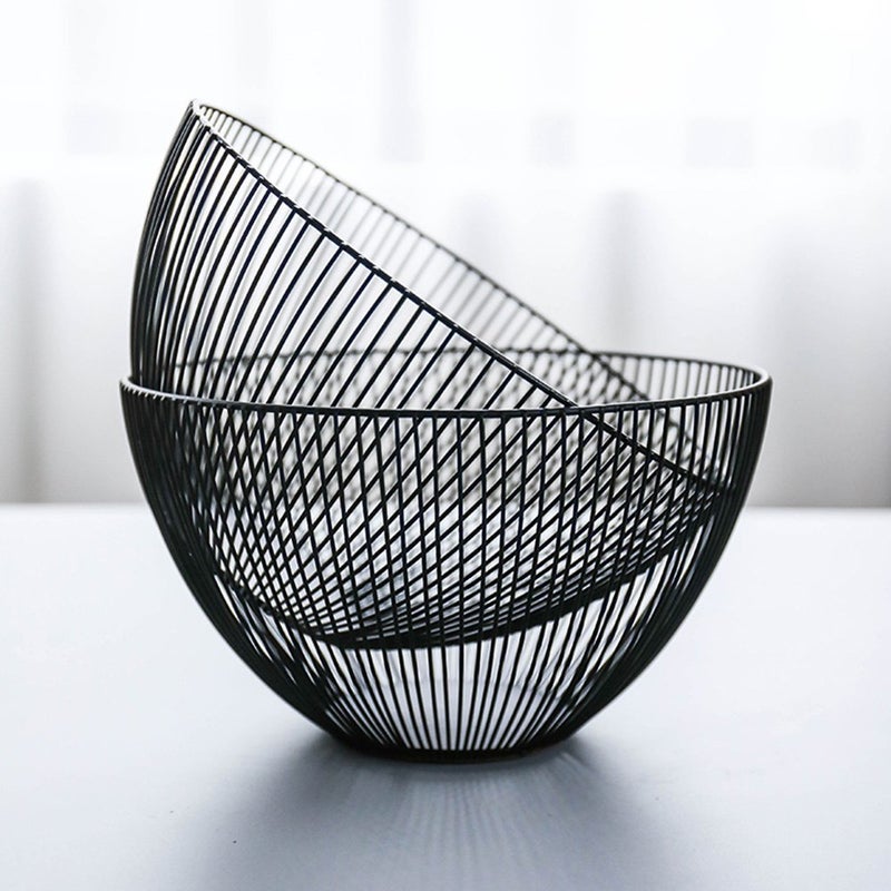 7UYUU Metal Wire Fruit Basket, Black Fruit Vegetable Bowl for Kitchen Counter, Round Produce Storage Basket for Veggie Snack (Round A) - Image 5